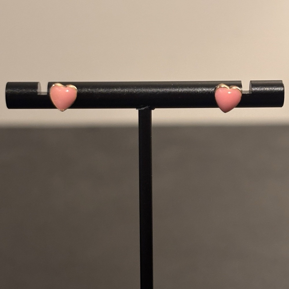 Vintage Pink Enamel 925 Signed Good Over Silver Heart Stud Earrings Pierced Ears